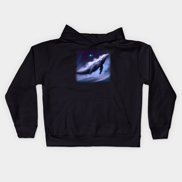 Whale floating in the sky Kids Hoodie by Perryfranken